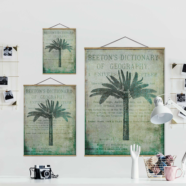 Stoffbild  Vintage Collage Antike Palme - Textil; Massivholz (Holzart) - Grün - 35cm x 46,5cm x 0,3cm - 35 x 47 cm