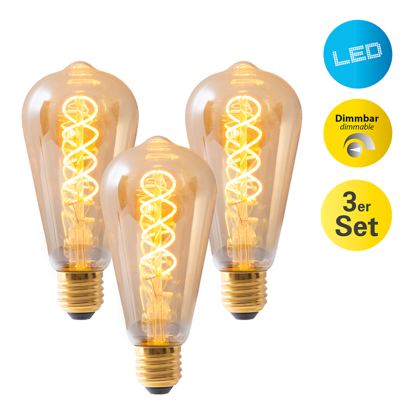 LED-Leuchtmittel Dilly III (3er-Set) - Klarglas / Eisen - 3-flammig