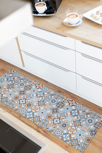 Läufer Marrakesch - Polyvinylchlorid - Blau / Beige - 70 x 200 cm