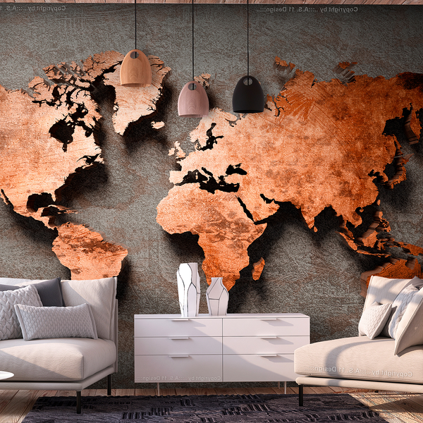 Vlies Fototapete Copper Map - Vlies - Bronze / Grau - 200 x 140 cm