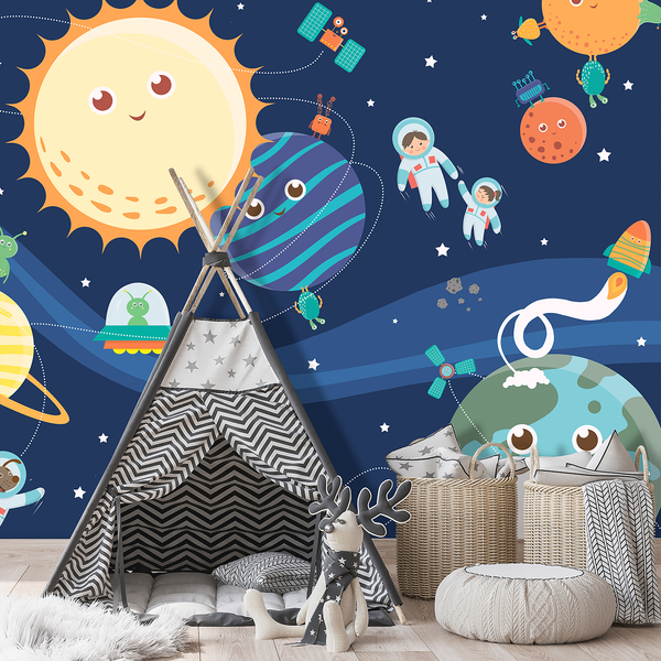 Vlies Fototapete Happy Planets - Vlies - Mehrfarbig - 300 x 210 cm