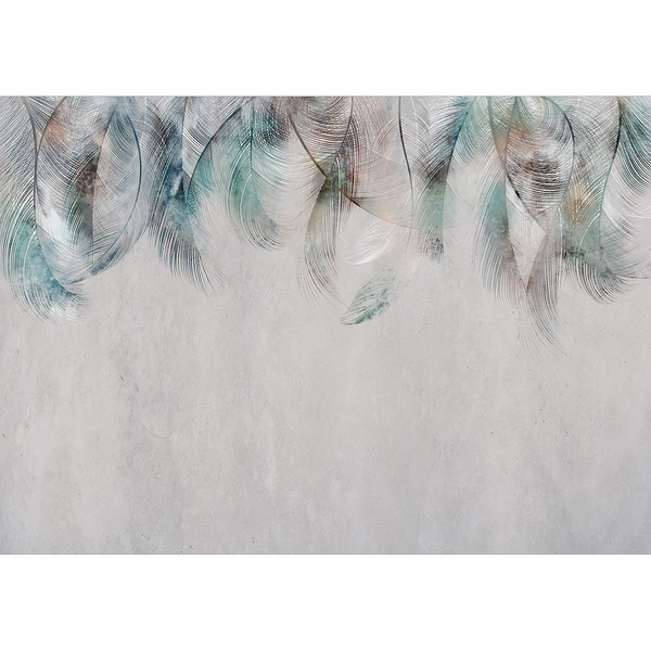 Vlies Fototapete Colourful Feathers - Vlies - Grau / Grün - 150 x 105 cm
