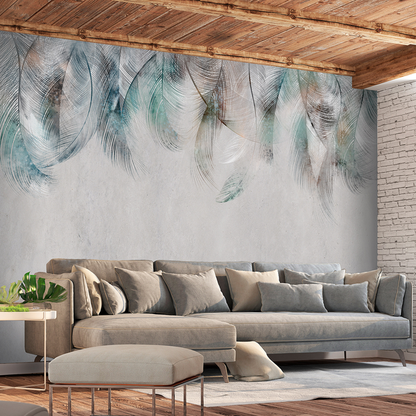 Vlies Fototapete Colourful Feathers - Vlies - Grau / Grün - 150 x 105 cm