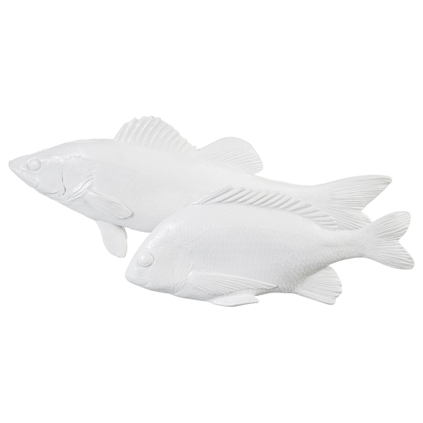 Dekofigur Fische (2-teilig) - Kunstharz / Steinpulver - Weiß