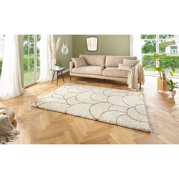 Hochflorteppich Thane - Polypropylen - Creme / Braun - 80 x 150 cm