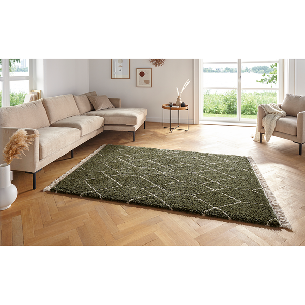 Hochflorteppich Panihe - Polypropylen - Grün / Beige - 80 x 150 cm