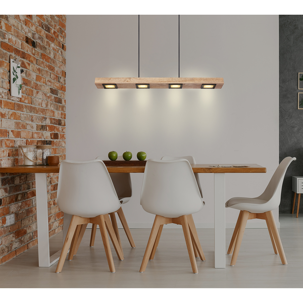 LED-Hängeleuchte Joya - Eisen / Eiche massiv - 6-flammig - Schwarz