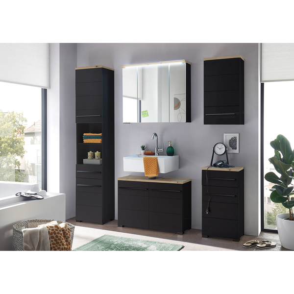 Waschbeckenunterschrank Wyntoon - Matt Schwarz - Breite: 80 cm