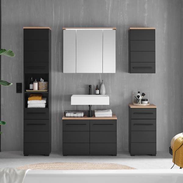 Waschbeckenunterschrank Wyntoon - Matt Schwarz - Breite: 80 cm