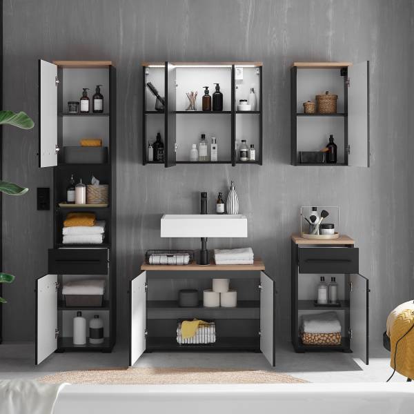 Waschbeckenunterschrank Wyntoon - Matt Schwarz - Breite: 80 cm