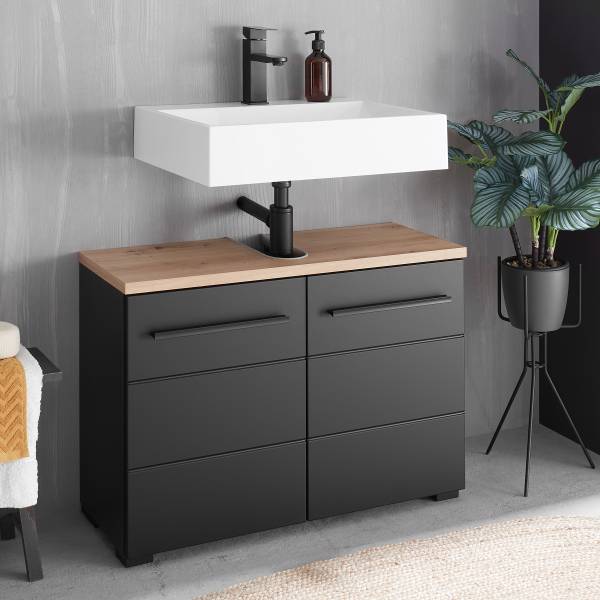 Waschbeckenunterschrank Wyntoon - Matt Schwarz - Breite: 80 cm