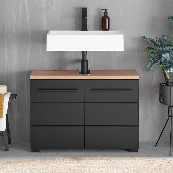 Waschbeckenunterschrank Wyntoon - Matt Schwarz - Breite: 80 cm