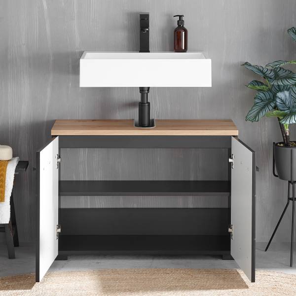 Waschbeckenunterschrank Wyntoon - Matt Schwarz - Breite: 80 cm