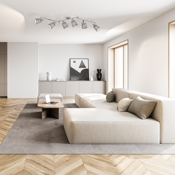 Deckenleuchte Jeff I - Leinen / Eisen - 6-flammig