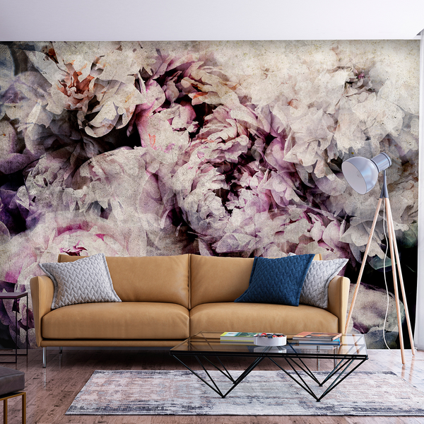 Fototapete Home Flowerbed - Vlies - Grau / Rosa - 400 x 280 cm