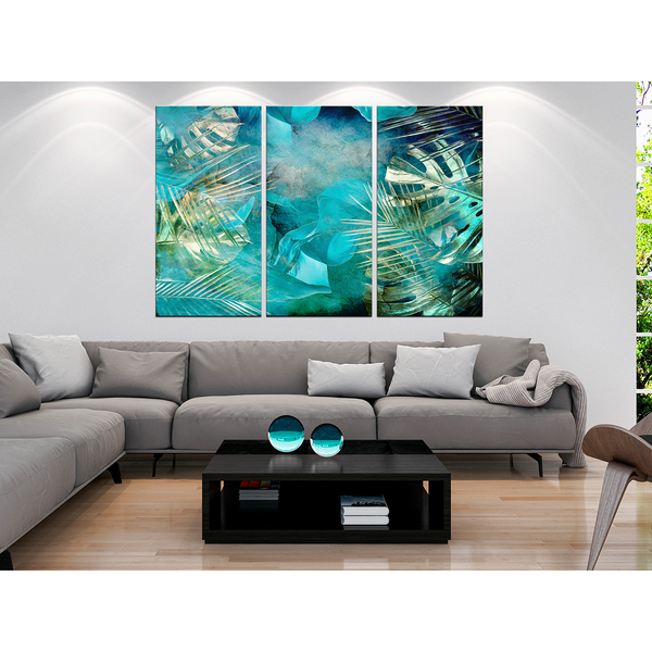 Wandbild Turquoise and Gold (3-teilig) - Holzwerkstoff & Leinen - Türkis
