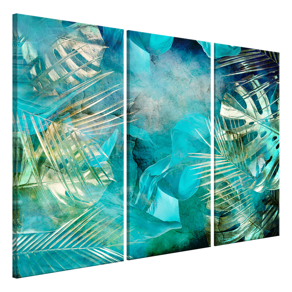 Wandbild Turquoise and Gold (3-teilig) - Holzwerkstoff & Leinen - Türkis