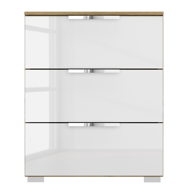 Nachtkommode SKØP x3 - Hochglanz Weiß / Eiche Artisan Dekor - Breite: 50 cm - Chrom
