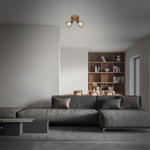 Deckenleuchte Korbo I - Eisen / Gummibaum - 2-flammig