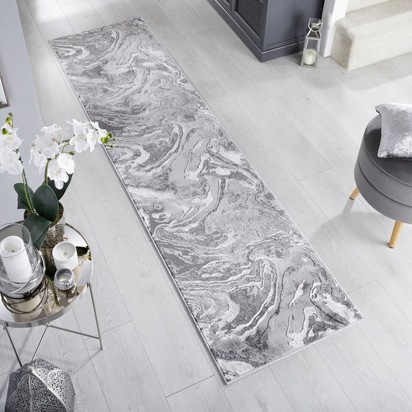 Läufer Marbled - Polypropylene - Silber - 60 x 230 cm