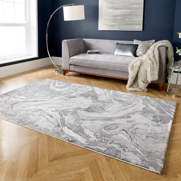 Kurzflorteppich Marbled - Polypropylene - Silber - 80 x 150 cm