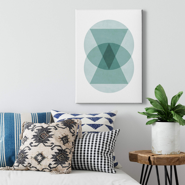 Leinwandbild Circles and Triangle - Polyester PVC / Fichtenholz - Blau / Weiß
