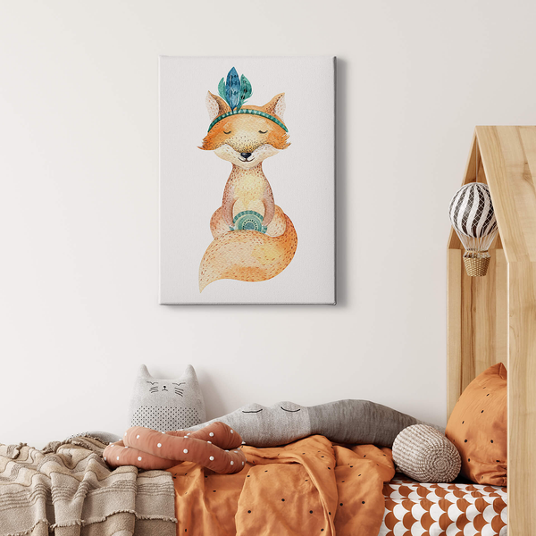 Leinwandbild Hippy Fox - Polyester PVC / Fichtenholz - Braun / Weiß