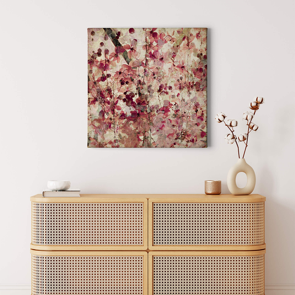 Leinwandbild Vintage Pattern - Polyester PVC / Fichtenholz - Pink / Beige