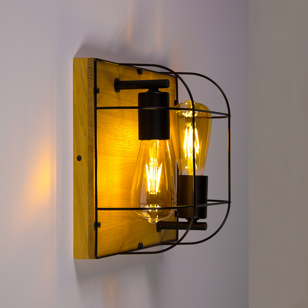 Deckenleuchte Netuno I - Stahl / Eiche massiv - 2-flammig