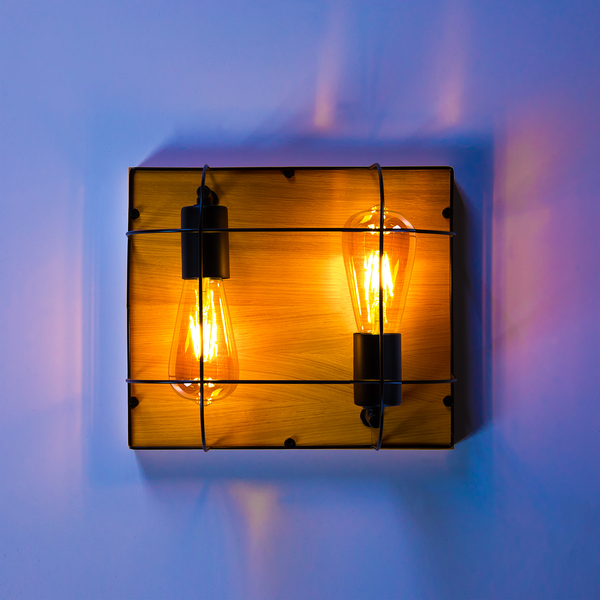 Deckenleuchte Netuno I - Stahl / Eiche massiv - 2-flammig