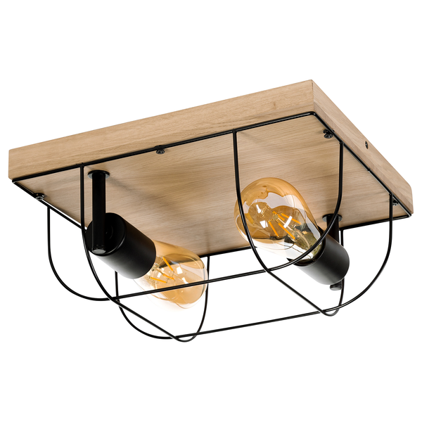 Deckenleuchte Netuno I - Stahl / Eiche massiv - 2-flammig