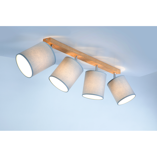 Deckenleuchte Aprillia IV - Baumwollstoff / Eiche massiv - Flammenanzahl: 4