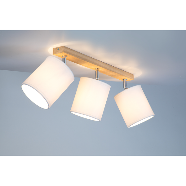 Deckenleuchte Aprillia I - Baumwollstoff / Eiche massiv - Flammenanzahl: 3