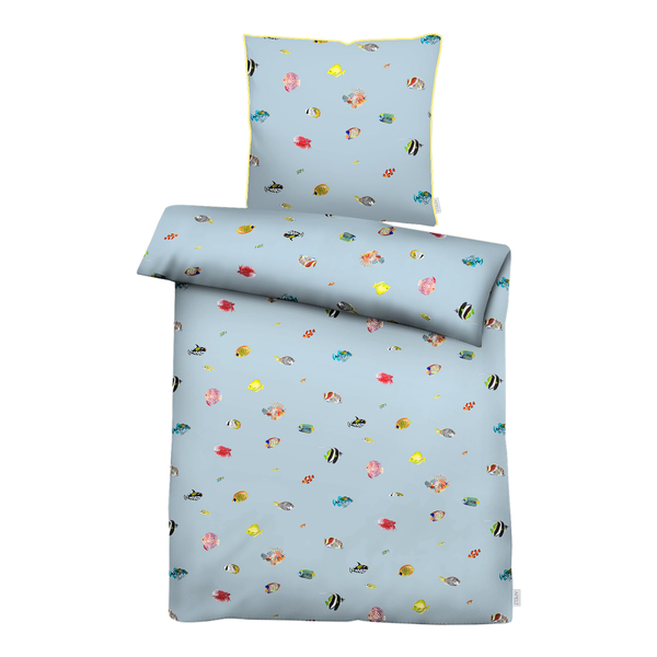 Bettwäsche Fidshi - Baumwolle - Blau - 155 x 220 cm + Kissen 80 x 80 cm