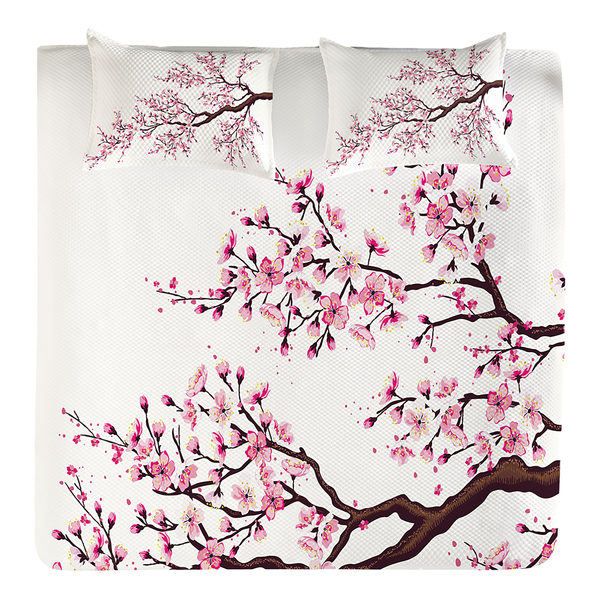 Tagesdecken-Set Sakura - Polyester - Rosa / Braun - 264 x 220 cm