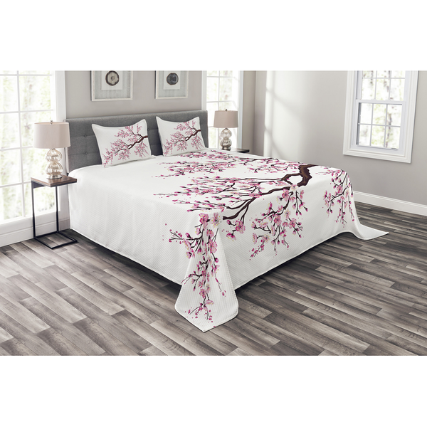 Tagesdecken-Set Sakura - Polyester - Rosa / Braun - 264 x 220 cm