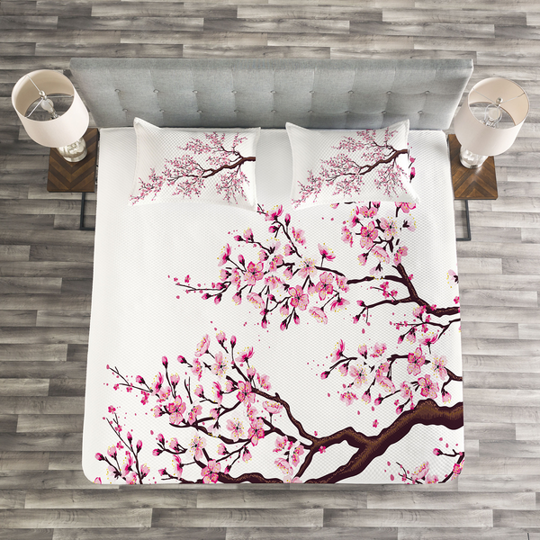 Tagesdecken-Set Sakura - Polyester - Rosa / Braun - 264 x 220 cm