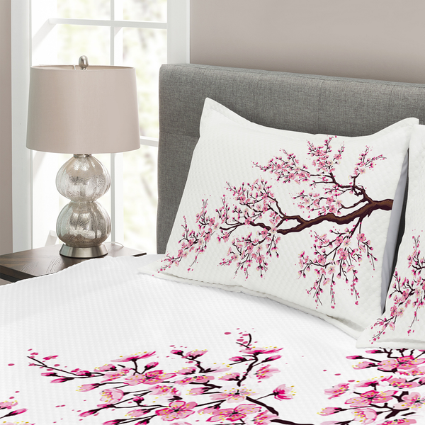 Tagesdecken-Set Sakura - Polyester - Rosa / Braun - 264 x 220 cm