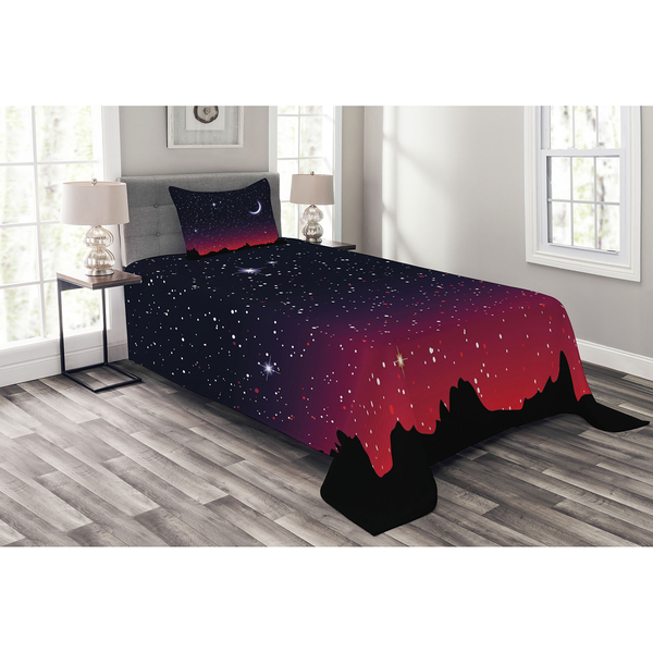 Tagesdecken-Set Red Sky - Polyester - Indigo / Magenta - 170 x 220 cm