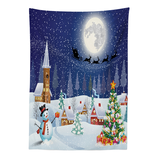 Tischdecke Winterlandschaft - Polyester Satin Mischung - Weiß / Blau - 140 x 170 cm