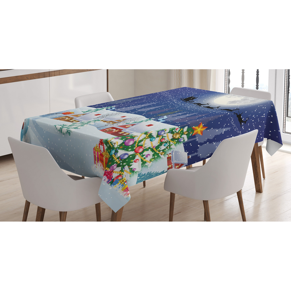 Tischdecke Winterlandschaft - Polyester Satin Mischung - Weiß / Blau - 140 x 170 cm
