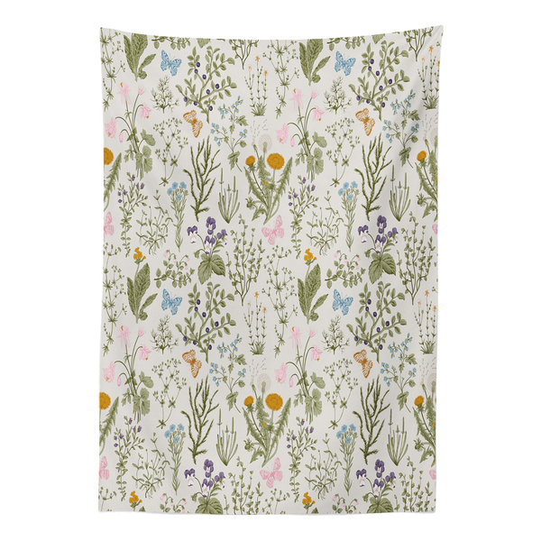 Tischdecke Vintage Garden Plants - Polyester Satin Mischung - Grün / Beige - 140 x 170 cm