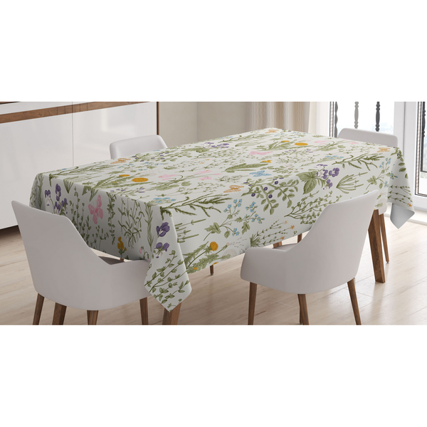 Tischdecke Vintage Garden Plants - Polyester Satin Mischung - Grün / Beige - 140 x 170 cm