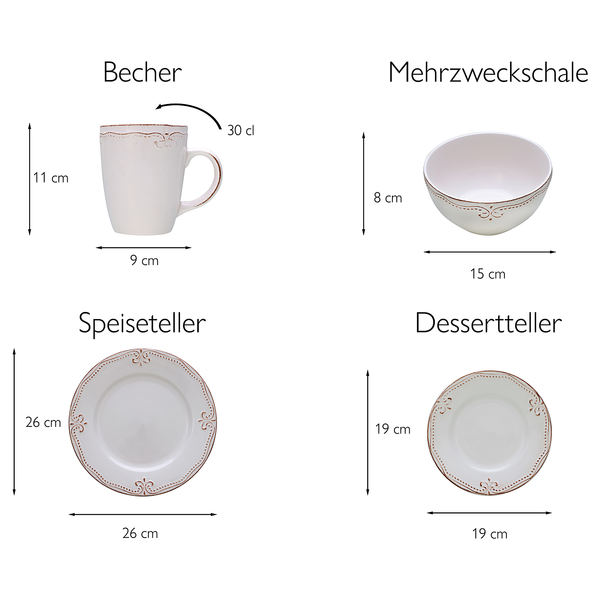 Kombiservice Romantic Vintage (16-tlg.) - Steinzeug - Mehrfarbig - 16-teilig