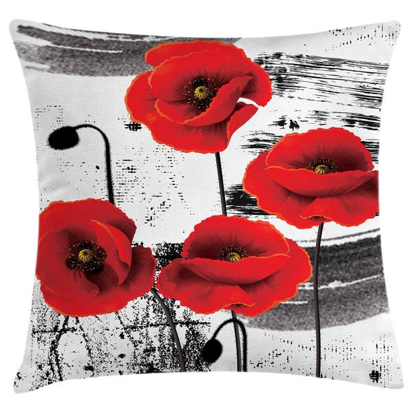 Kissenbezug Grunge Blumen - Polyester - Zinnoberrot / Grau - 50 x 50 cm