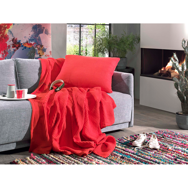 Kissenbezug Wafel II - Baumwolle - Koralle - 80 x 80 cm