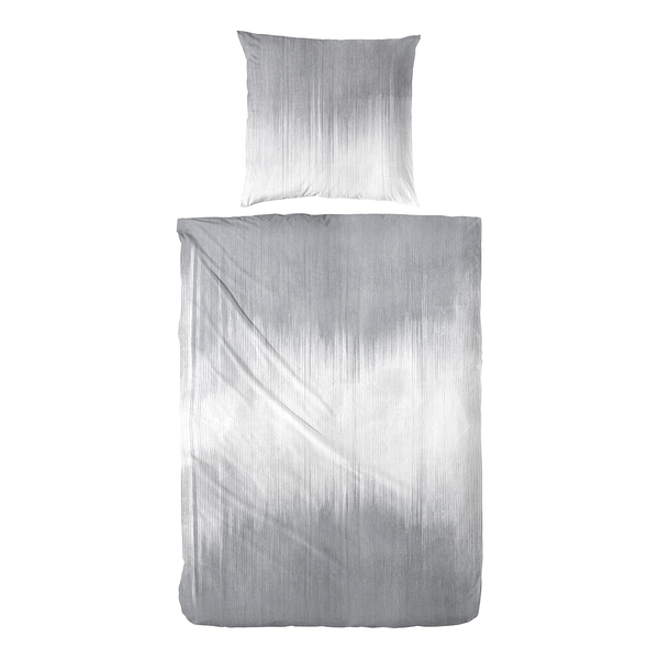Mako Satin-Bettwäsche Ebbe&Flut - Baumwolle - Weiß / Grau - 135 x 200 cm + Kissen 80 x 80 cm