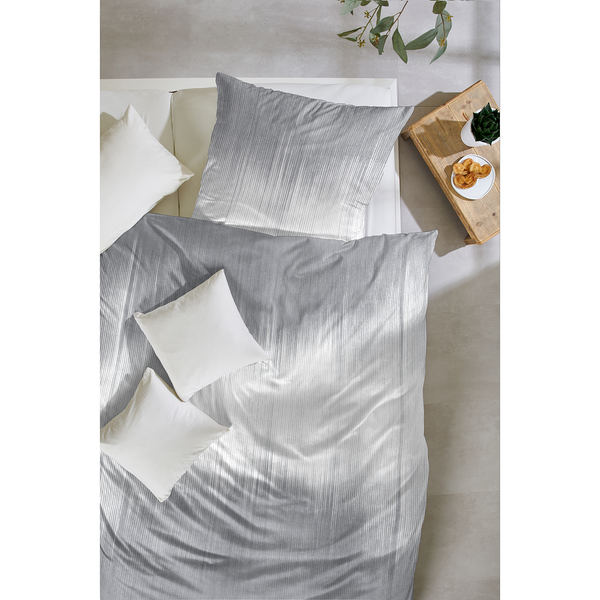 Mako Satin-Bettwäsche Ebbe&Flut - Baumwolle - Weiß / Grau - 135 x 200 cm + Kissen 80 x 80 cm