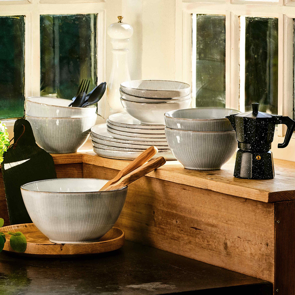 Geschirr-Set HENLEY 16-teilig - Steinzeug - Grau