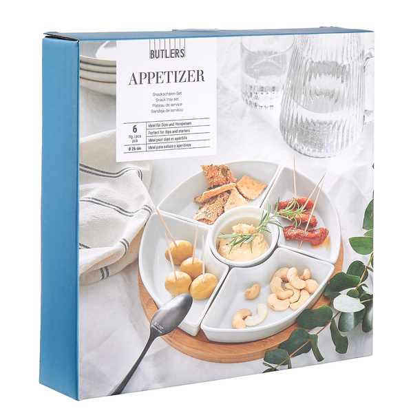 Snackschalen-Set APPETIZER 6-tlg. - Porzellan / Bambus - Weiß